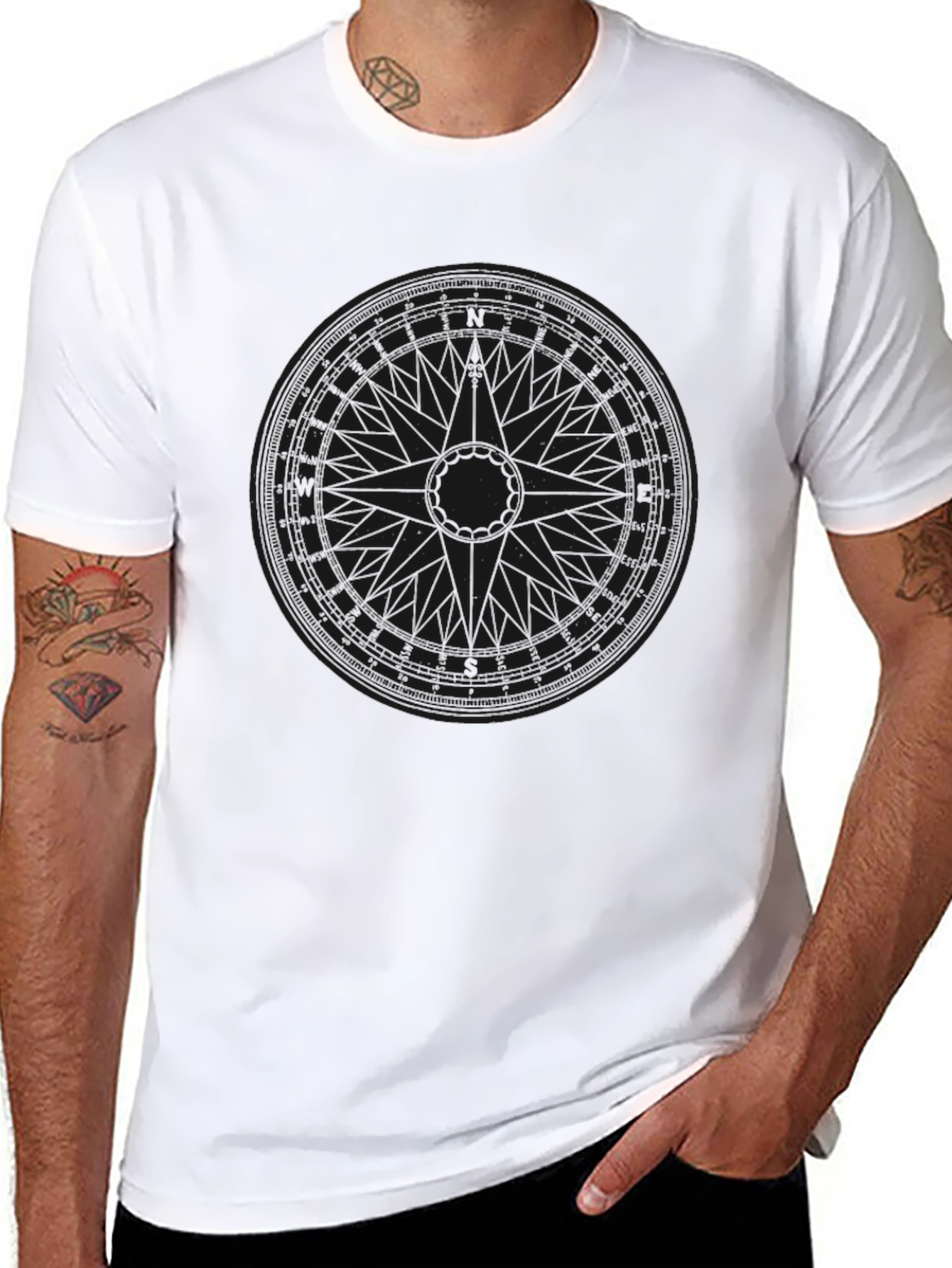 Mens Black Graphic Tee - Compass Design