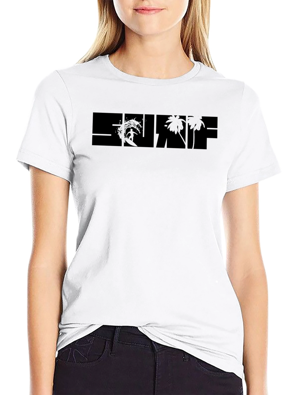 Surf Graphic Black T-Shirt - Tropical Beach Design