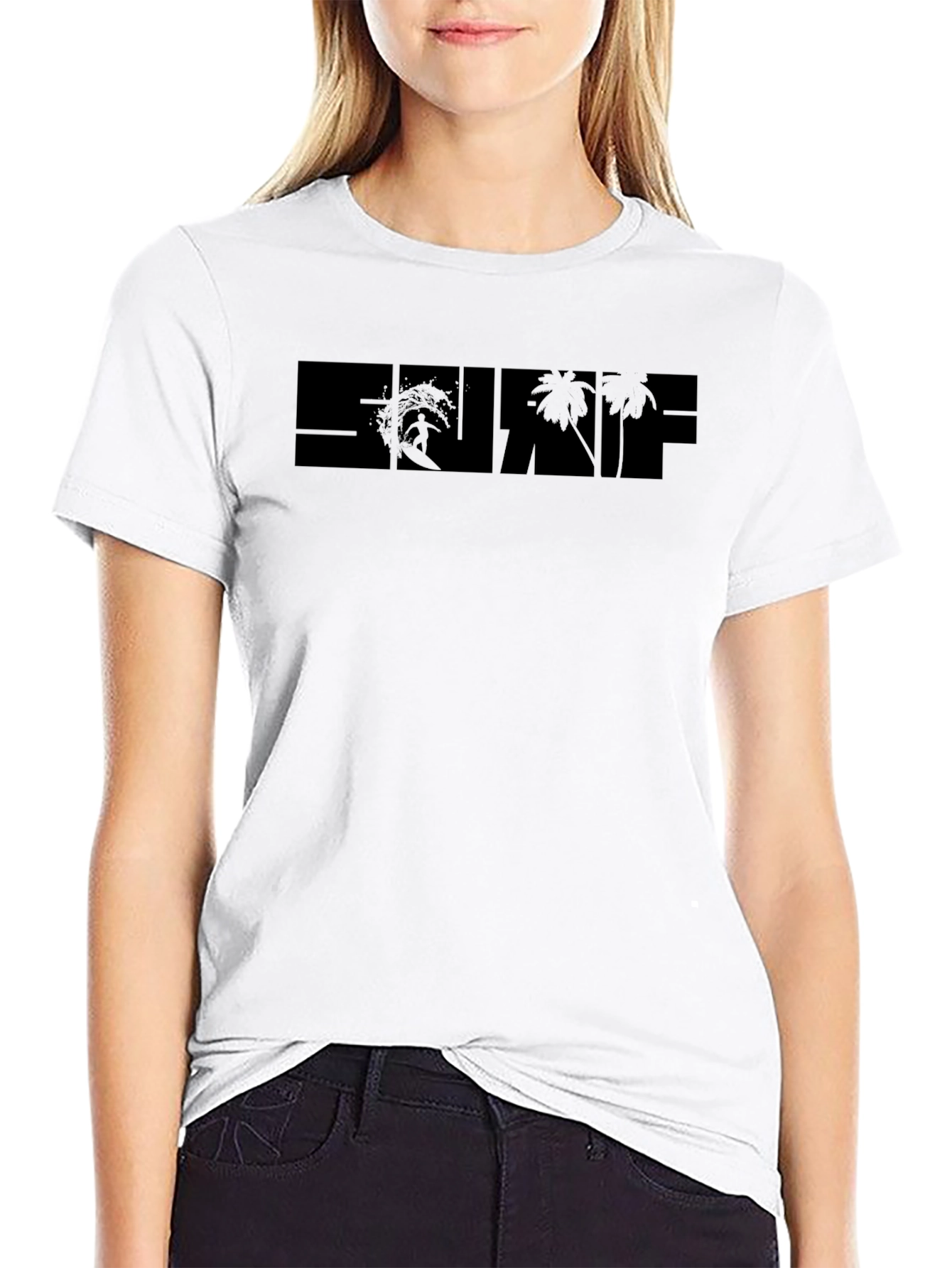 Surf Graphic Black T-Shirt - Tropical Beach Design