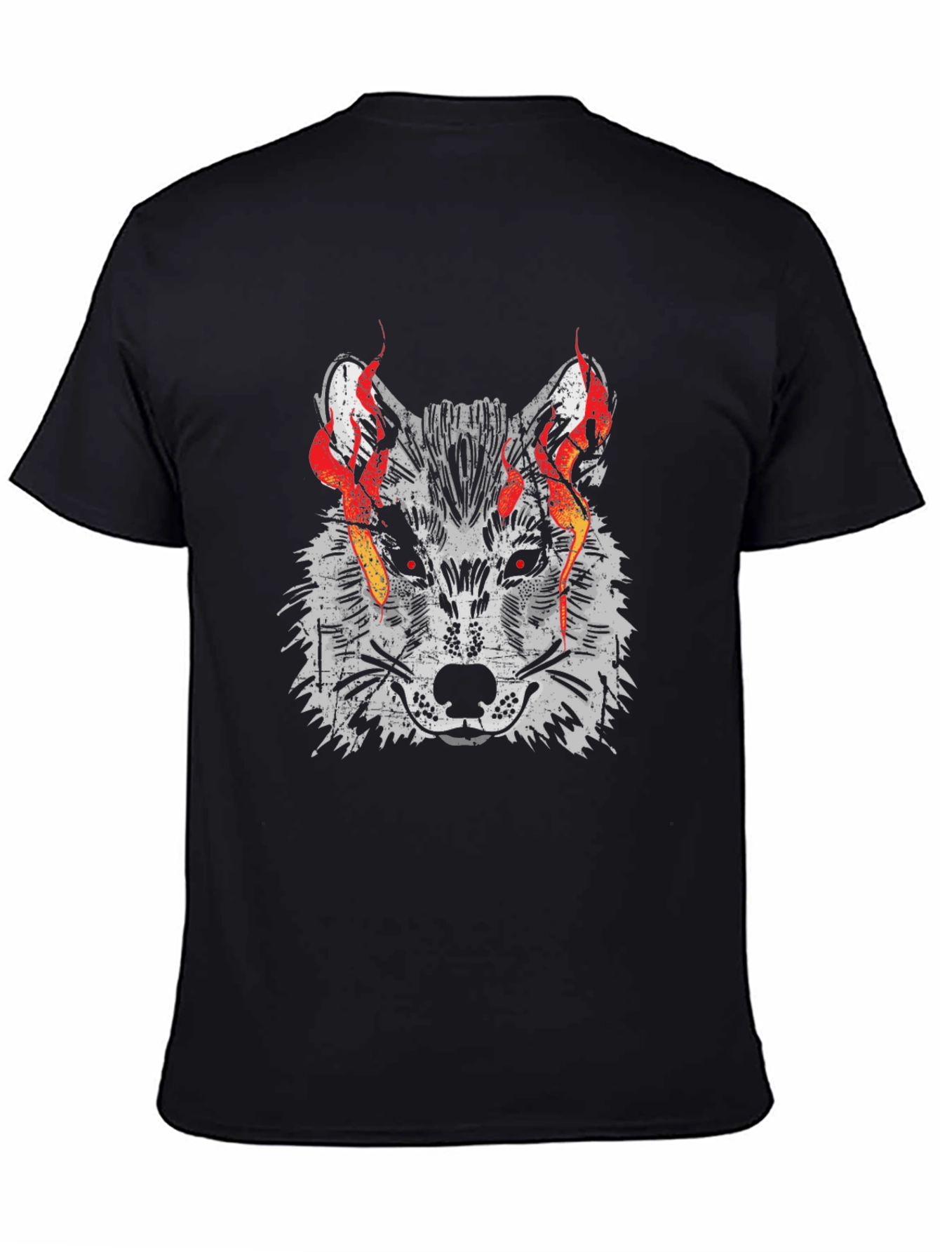 Fiery Wolf Graphic Tee - Mens Black T-Shirt