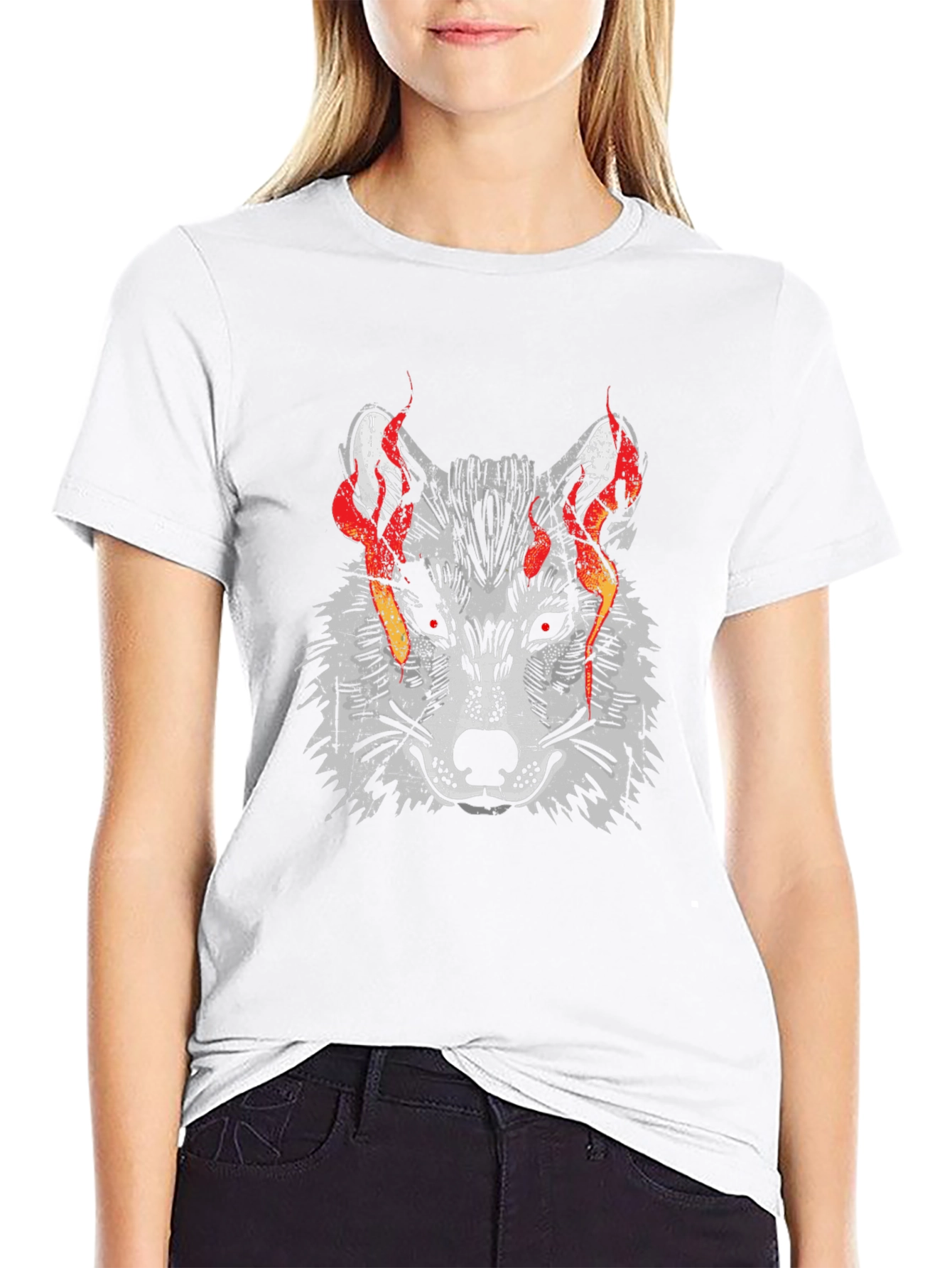 Fiery Wolf Graphic Tee - Mens Black T-Shirt