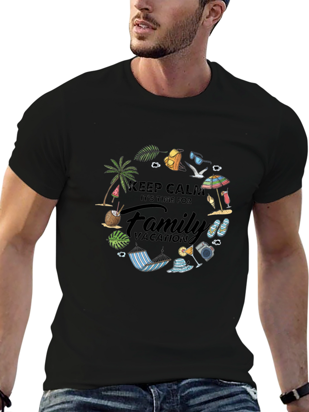 Family Vacation Graphic Tee - Black
