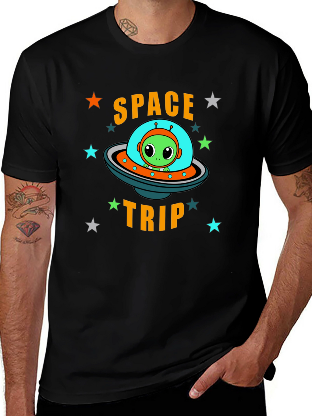 Space Trip Alien UFO Graphic T-Shirt
