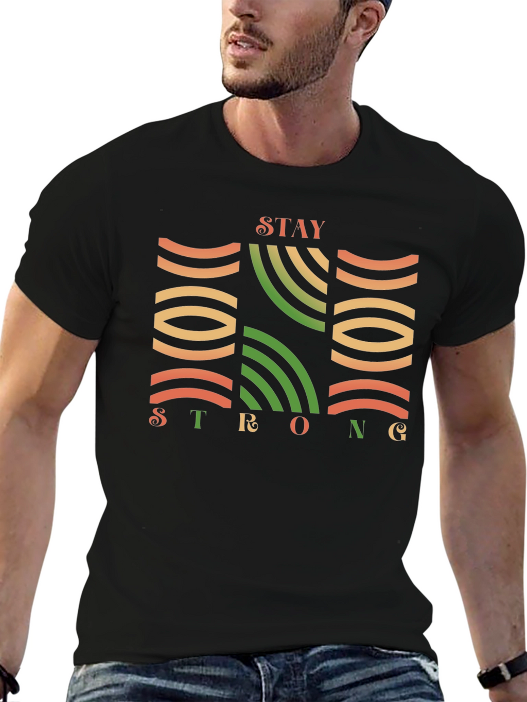 Stay Strong Graphic Print Black T-Shirt