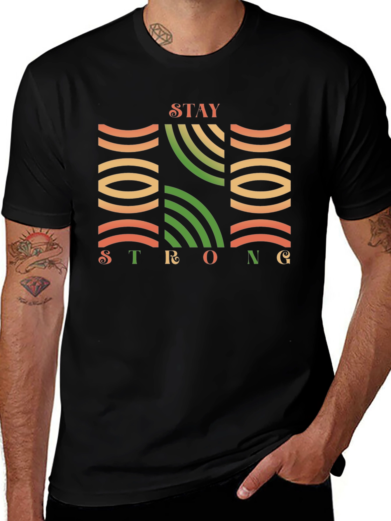 Stay Strong Graphic Print Black T-Shirt