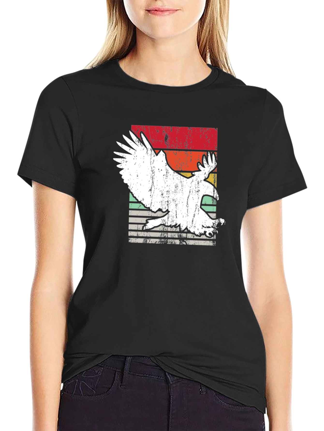 Retro Eagle Graphic Tee - Vintage Style Black T-Shirt