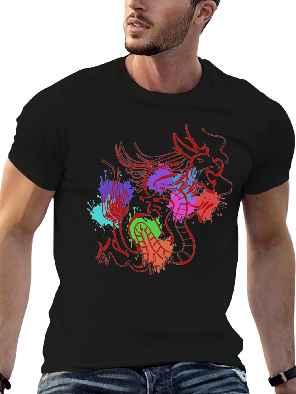 Dragon Splash Graphic Tee - Mens Black T-Shirt