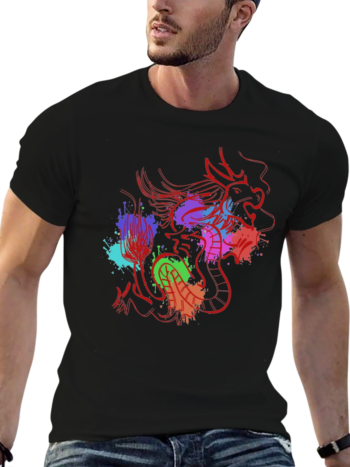 Dragon Splash Graphic Tee - Mens Black T-Shirt