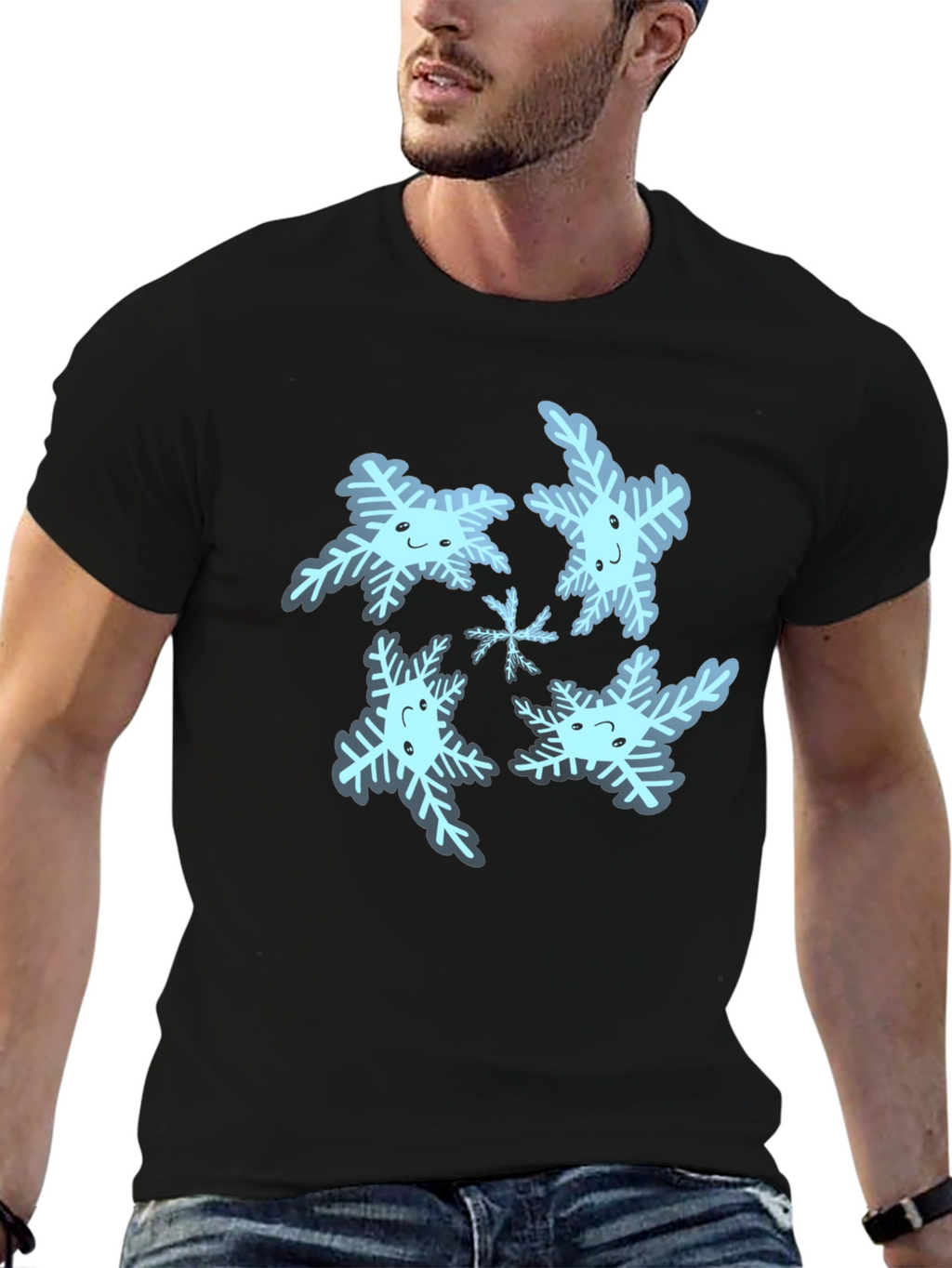 Cute Snowflake Graphic Tee - Black Cotton Blend