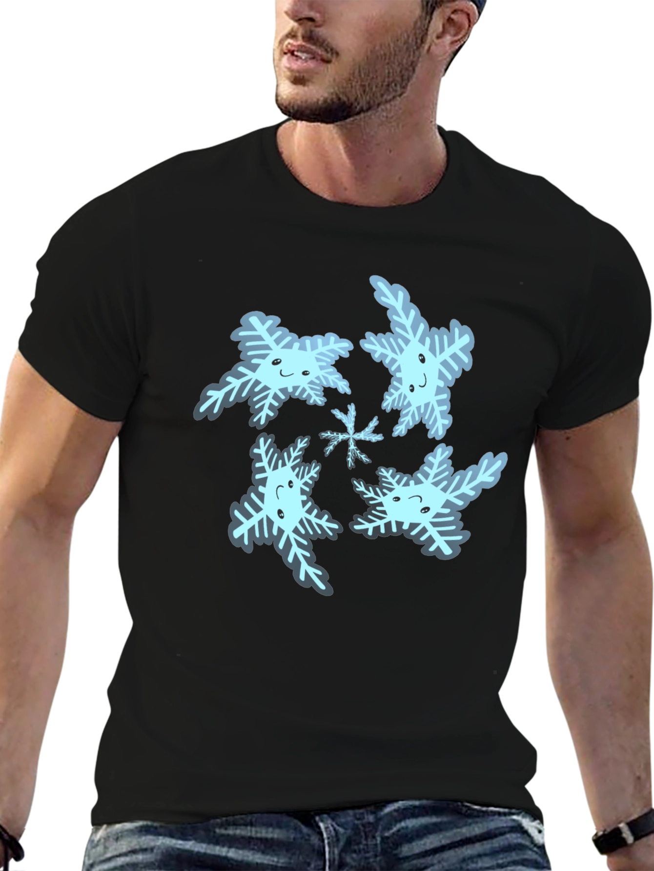Cute Snowflake Graphic Tee - Black Cotton Blend