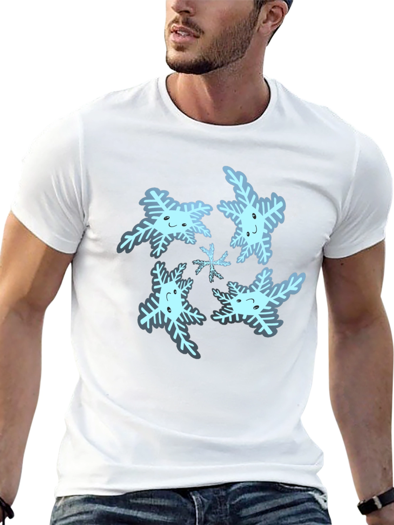 Cute Snowflake Graphic Tee - Black Cotton Blend