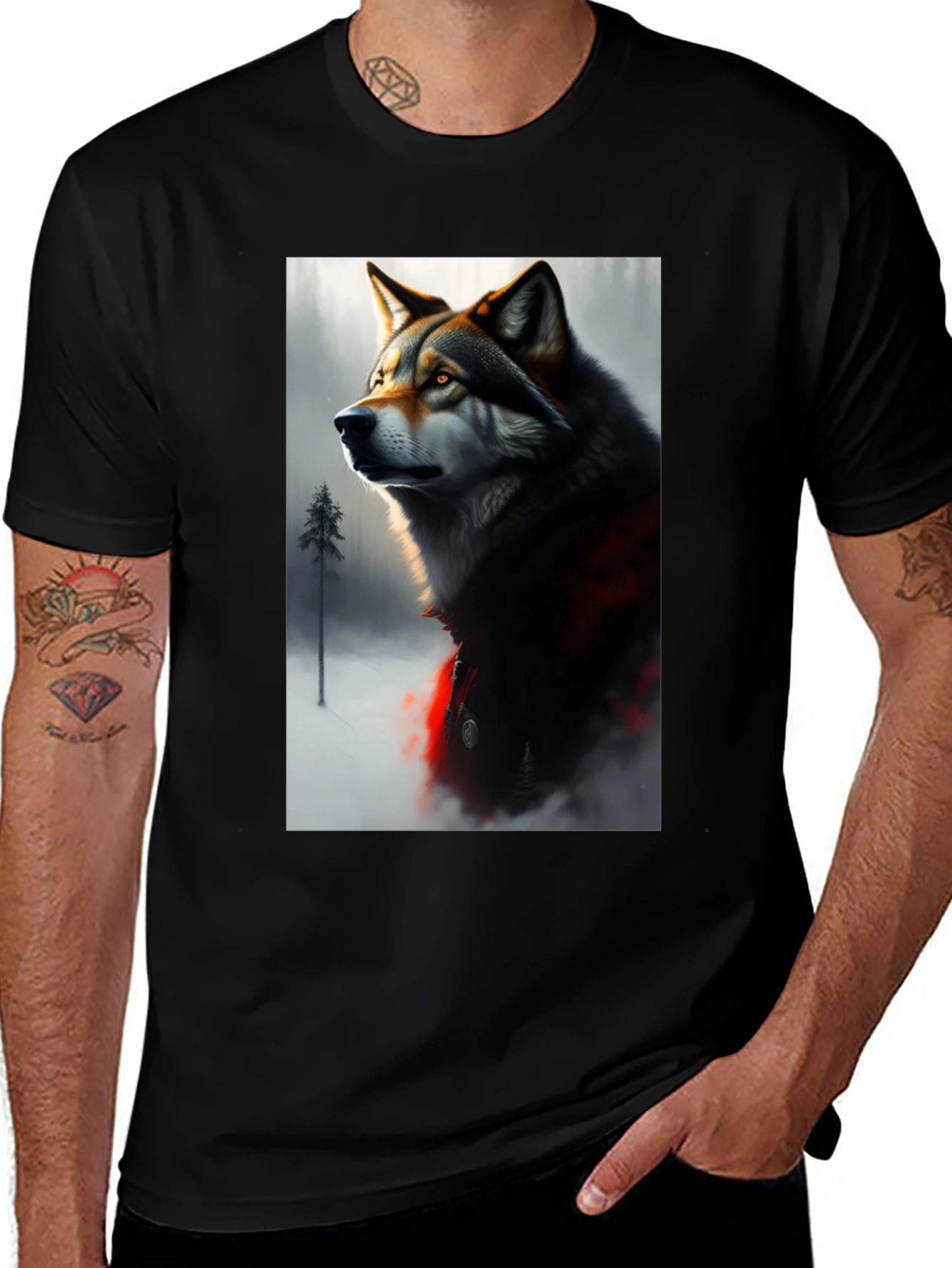 Wolf Graphic Black T-Shirt - Stylish Animal Print Tee