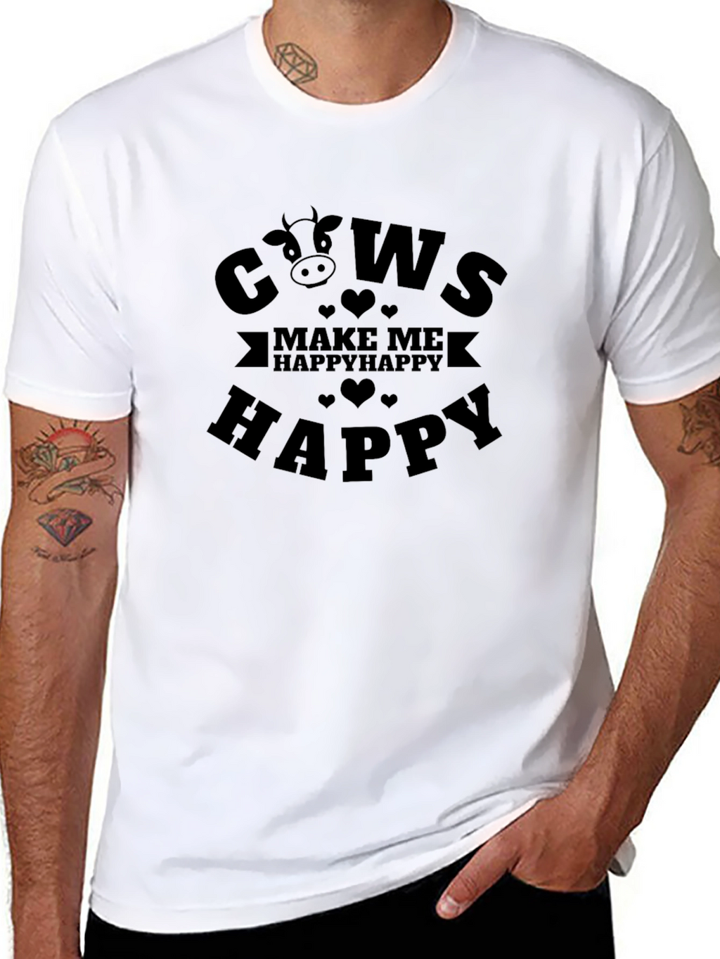 Cows Make Me Happy Graphic Tee - Black