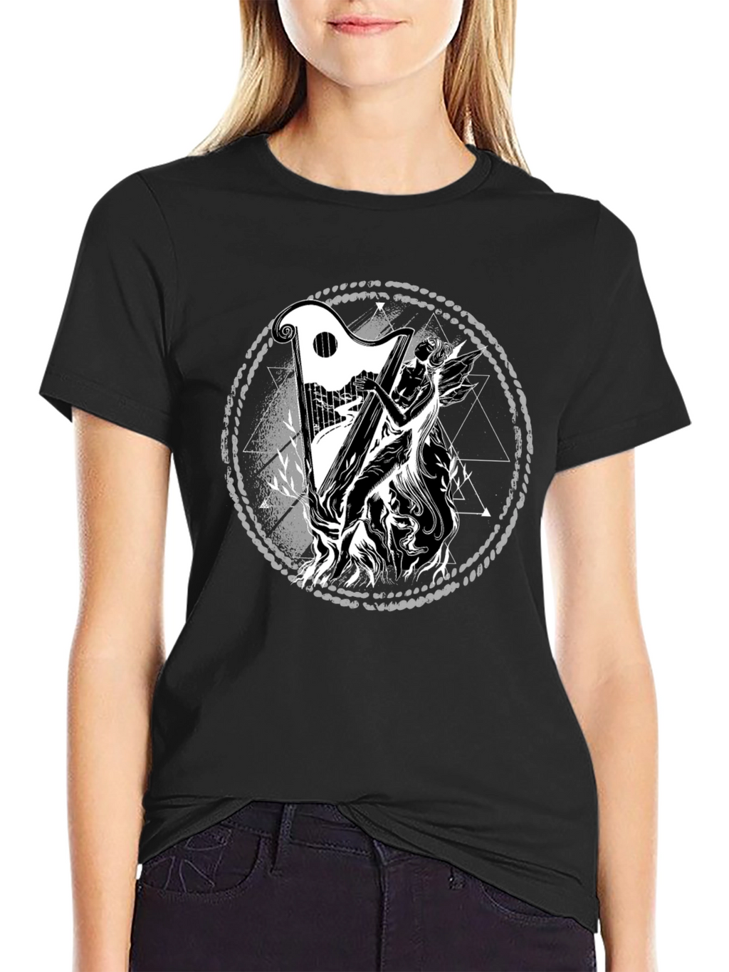 Mystic Harpist Graphic Black T-Shirt