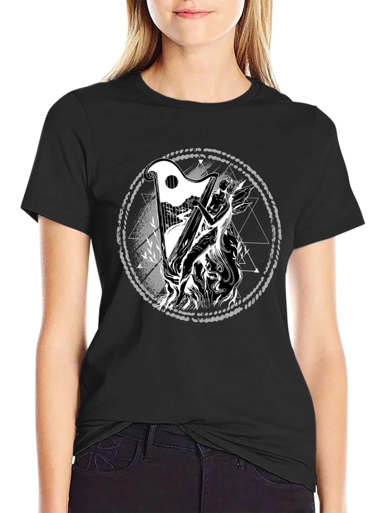 Mystic Harpist Graphic Black T-Shirt
