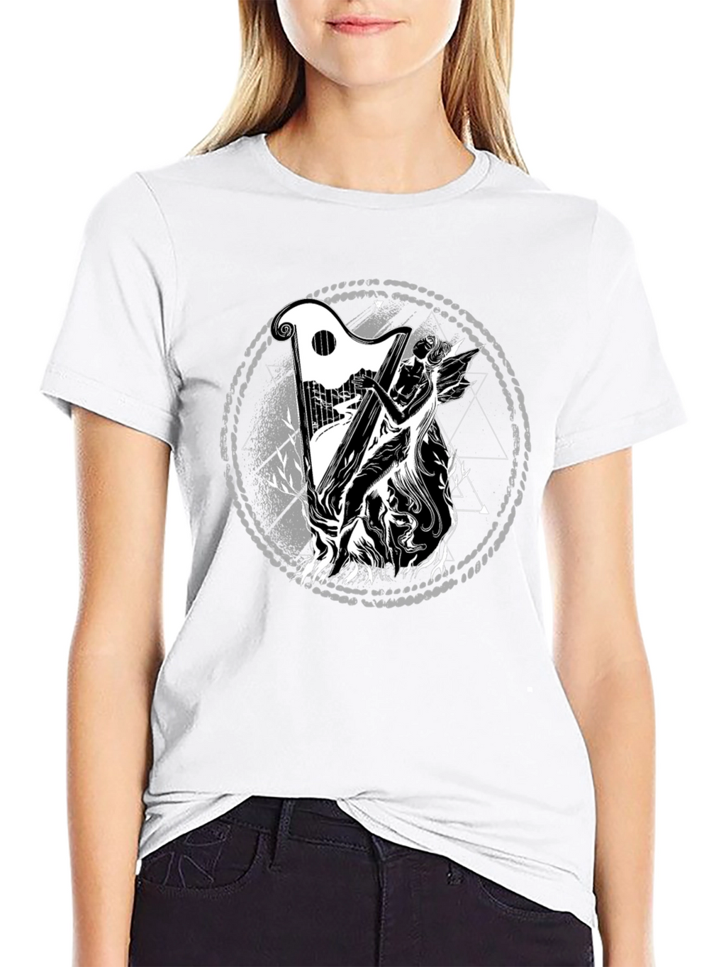 Mystic Harpist Graphic Black T-Shirt