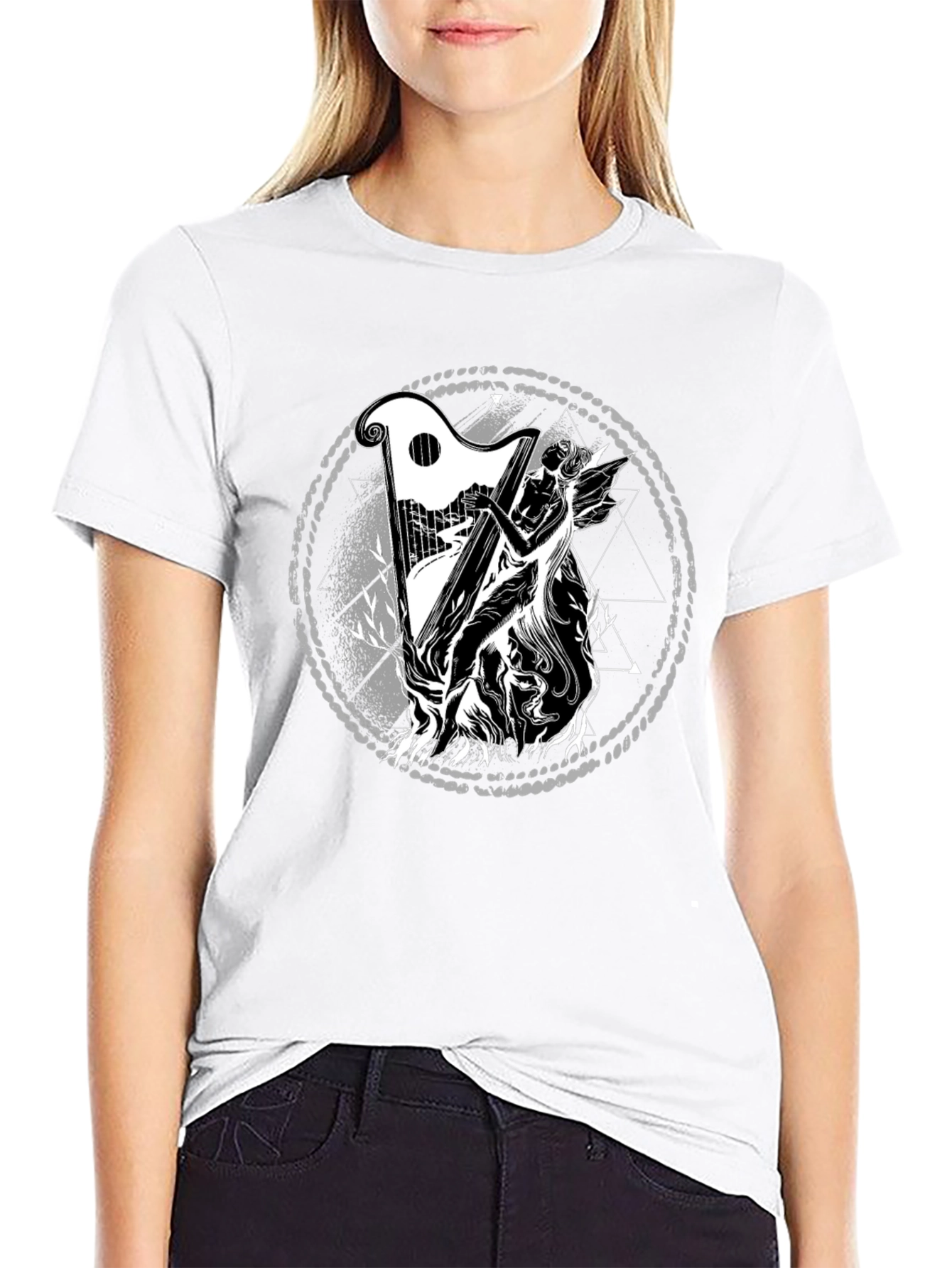 Mystic Harpist Graphic Black T-Shirt