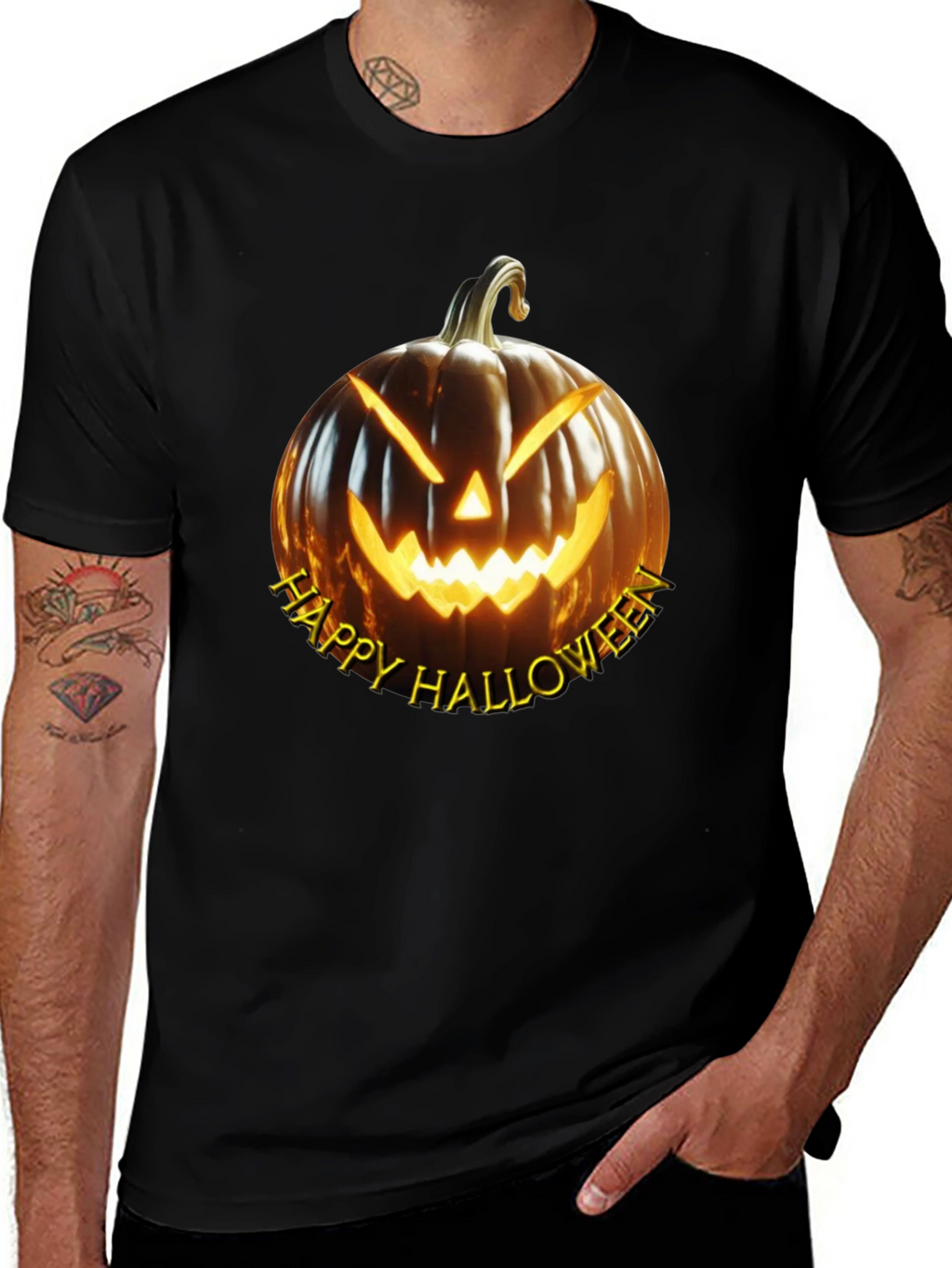 Happy Halloween Pumpkin Graphic Tee - Black