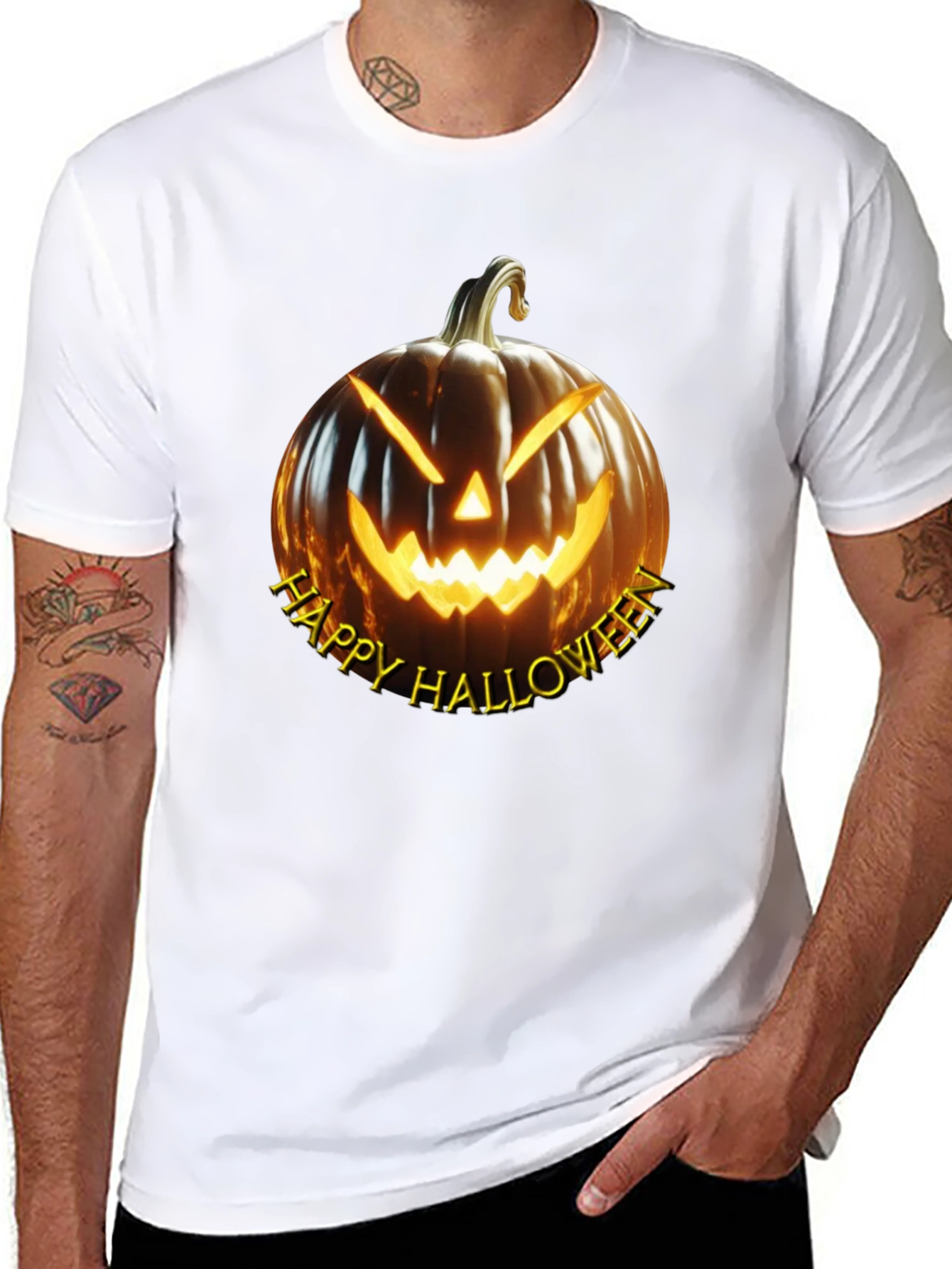 Happy Halloween Pumpkin Graphic Tee - Black