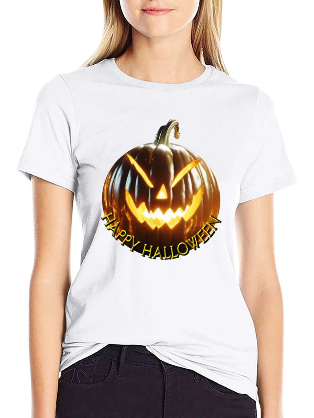 Happy Halloween Pumpkin Graphic Tee - Black