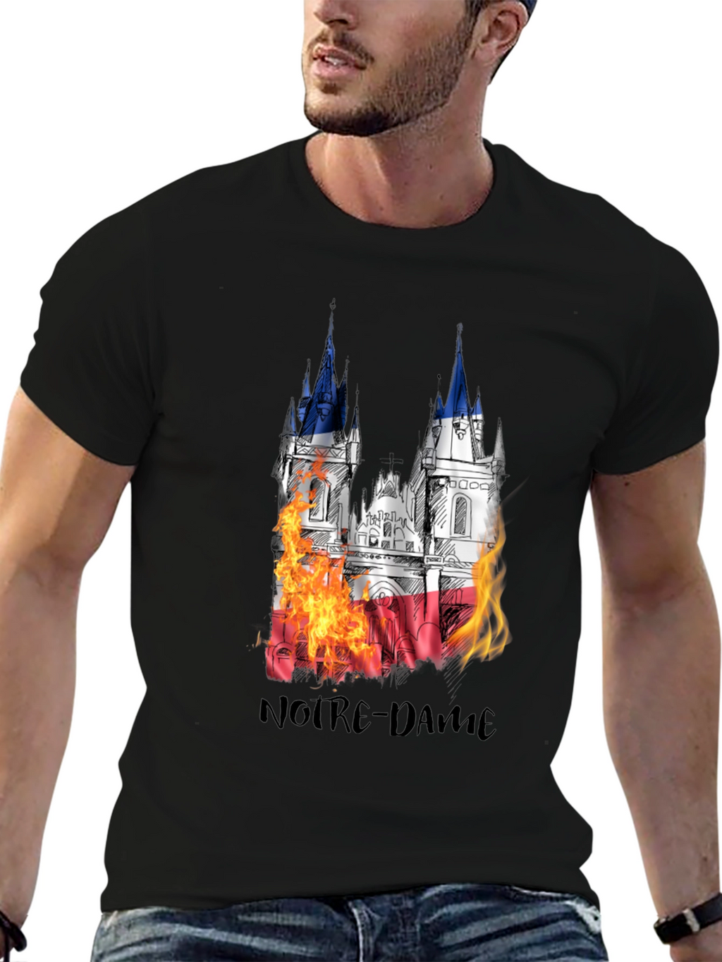 Notre Dame Burning T-Shirt - Mens Black Graphic Tee
