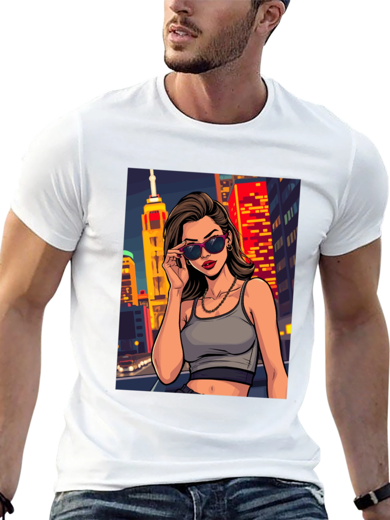 Urban Chic Graphic Tee - Cityscape Woman