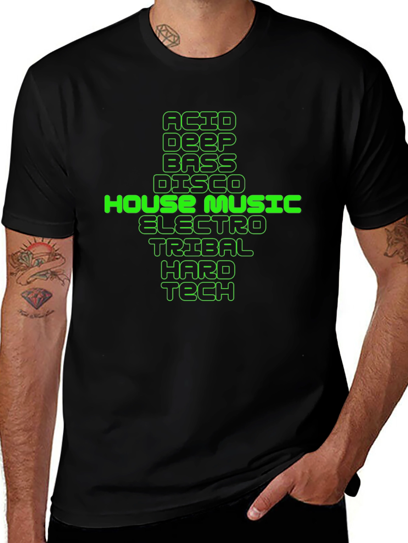 House Music Genres Graphic Tee - Black