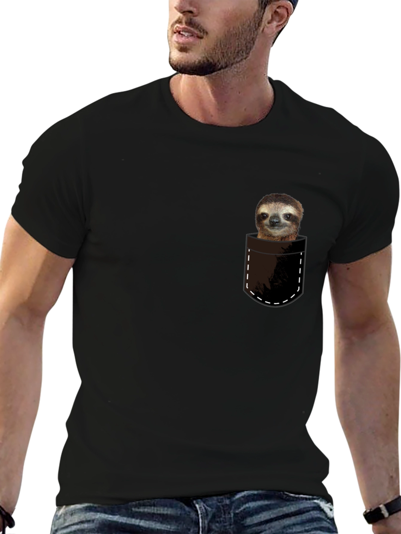 Sloth in Pocket T-Shirt - Cute & Funny