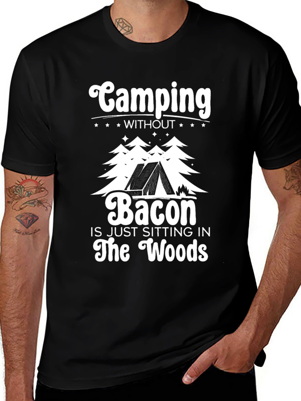 Camping Without Bacon Black T-Shirt