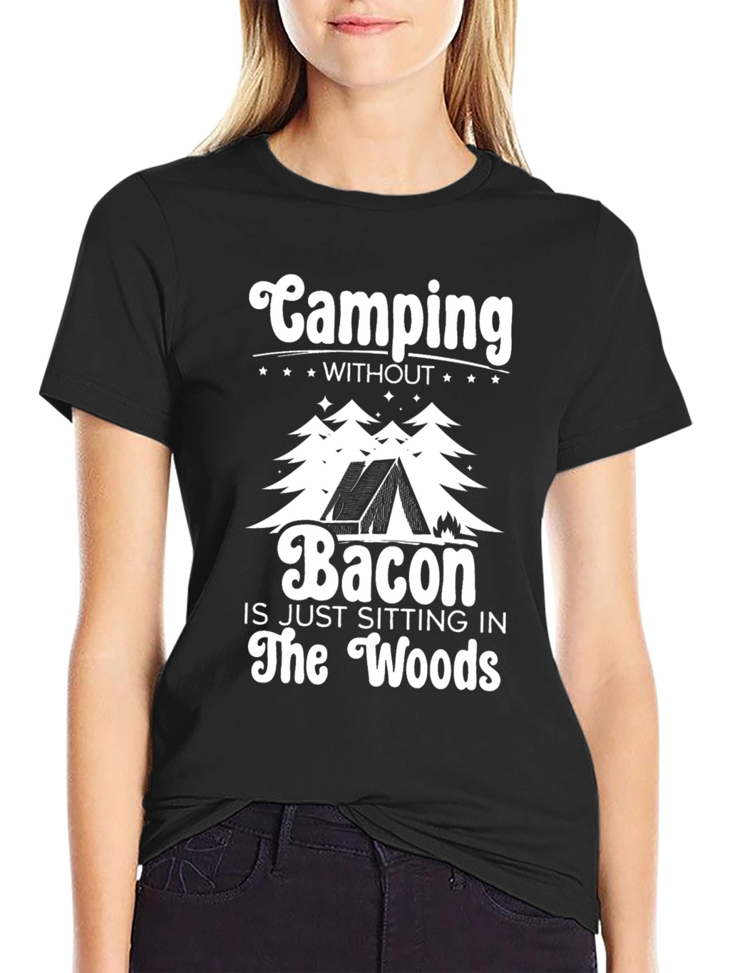 Camping Without Bacon Black T-Shirt