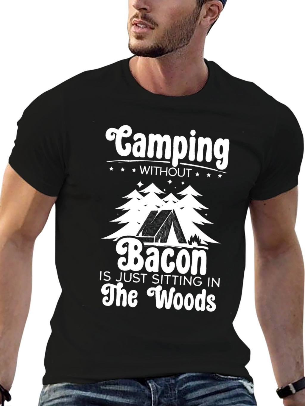 Camping Without Bacon Black T-Shirt