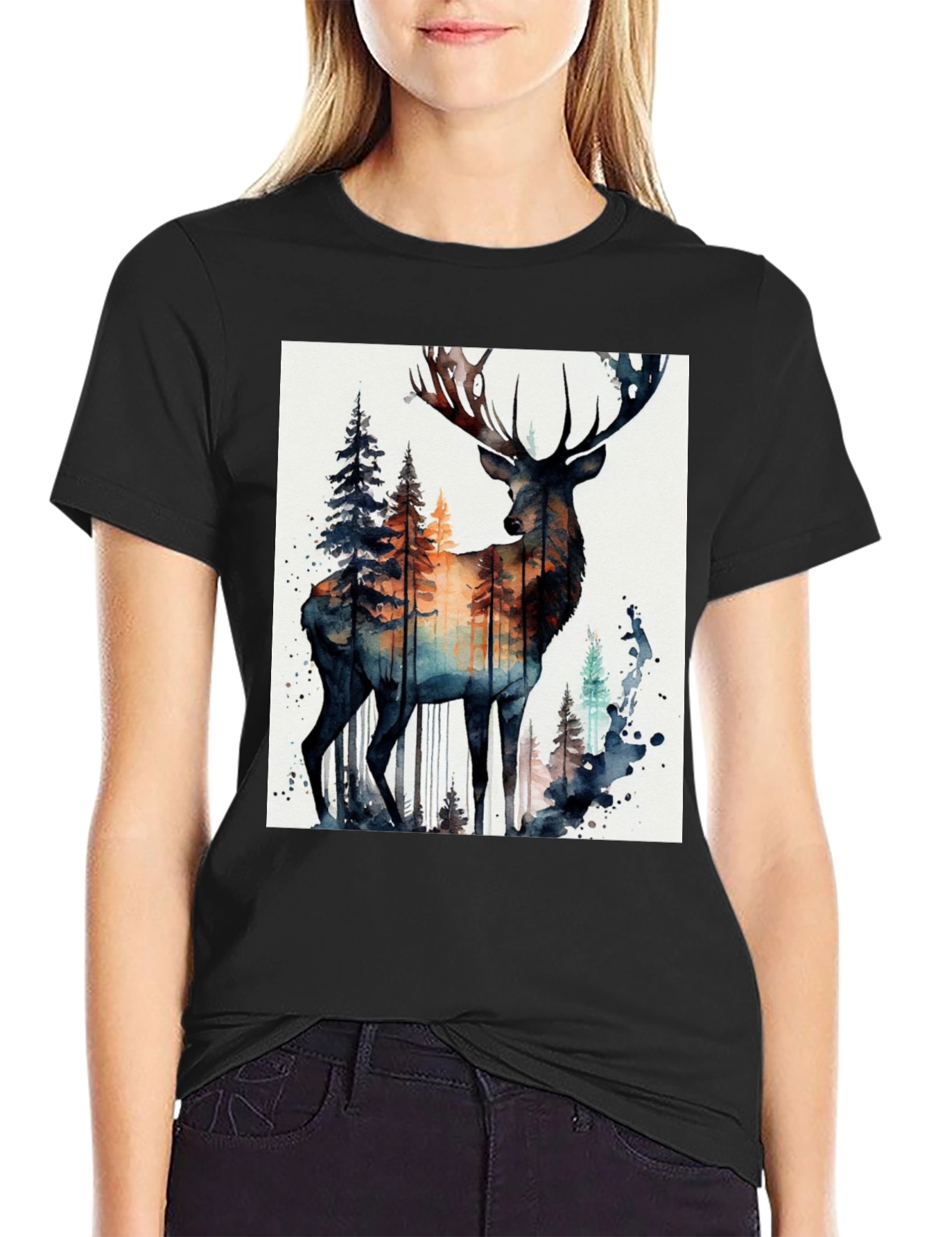 Deer Forest Watercolor Graphic Tee