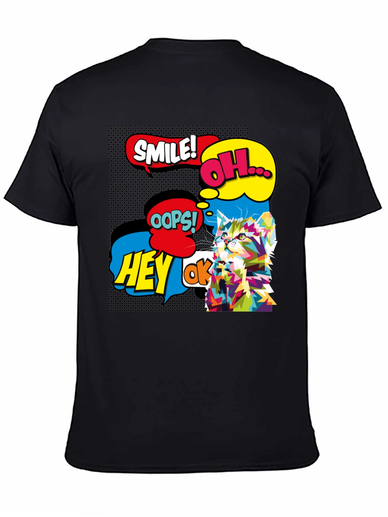 Pop Art Cat Black T-Shirt - Graphic Tee