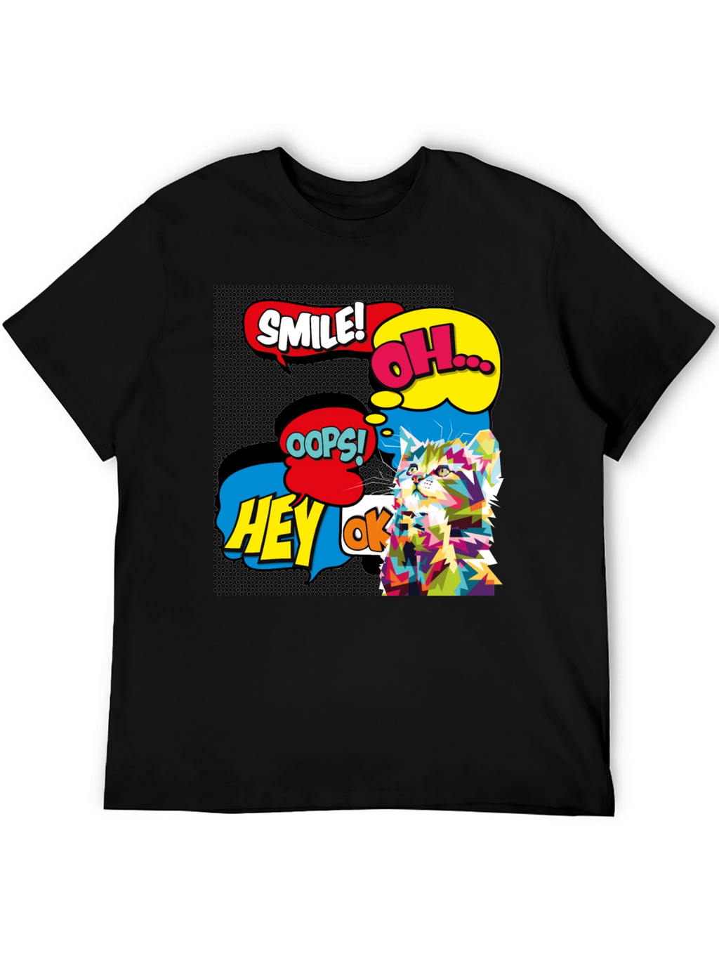 Pop Art Cat Black T-Shirt - Graphic Tee