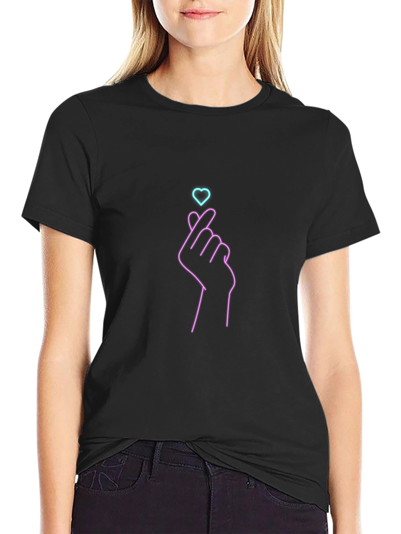 Finger Heart Graphic Tee - Trendy Black T-Shirt