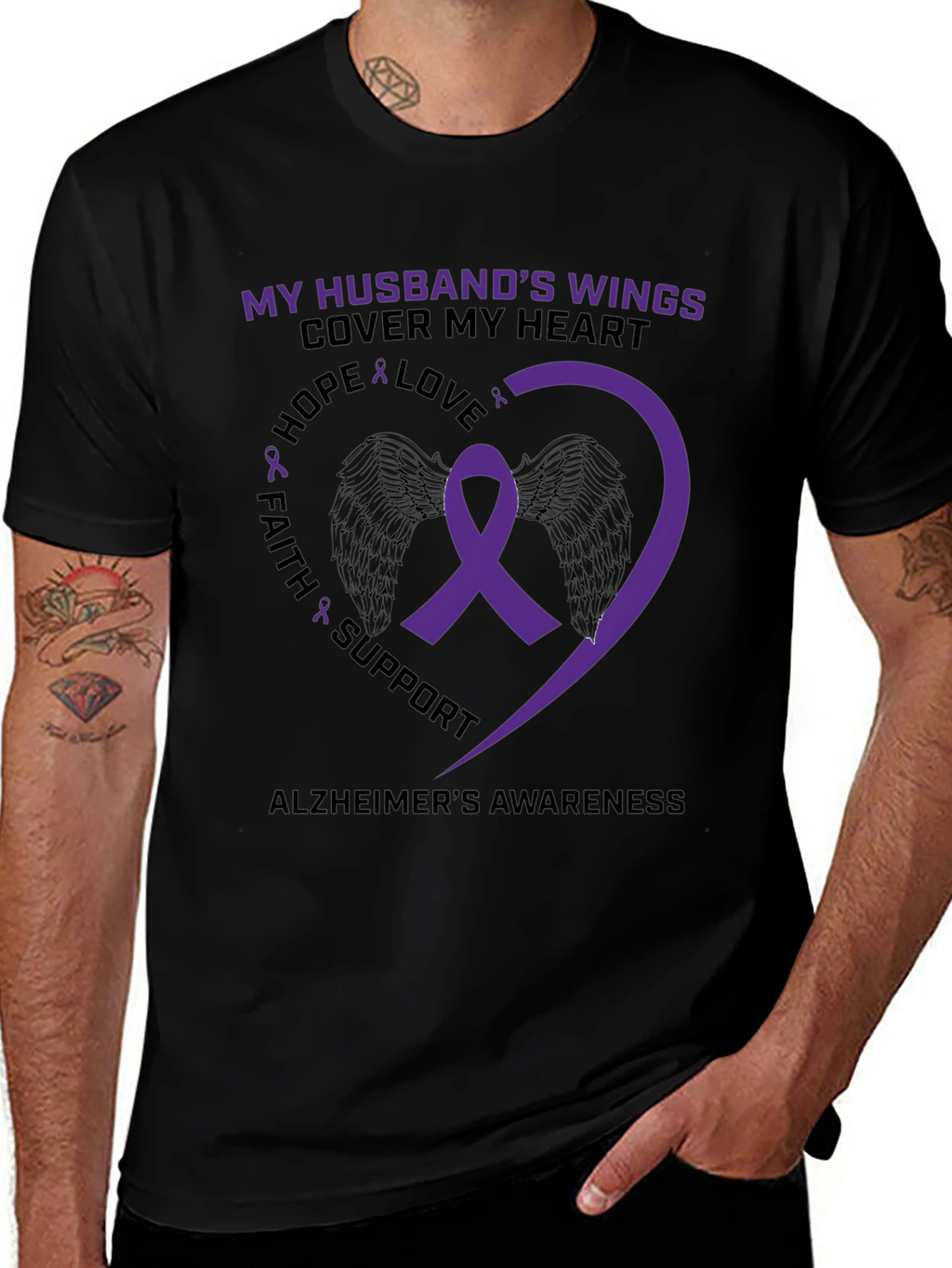 Alzheimers Awareness Husband Wings T-Shirt
