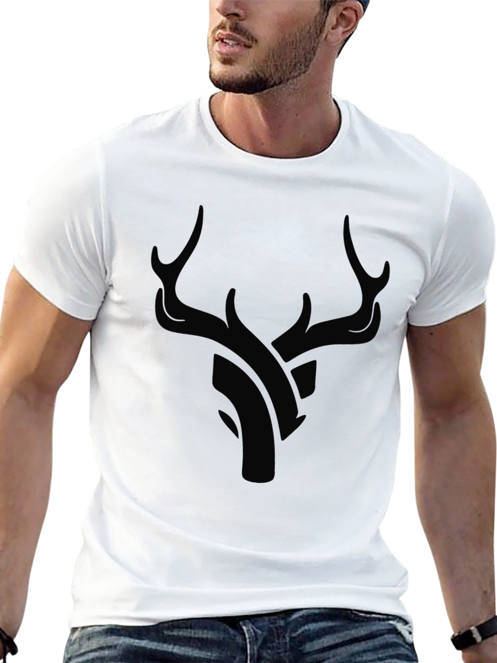 Modern Black Deer Graphic T-Shirt