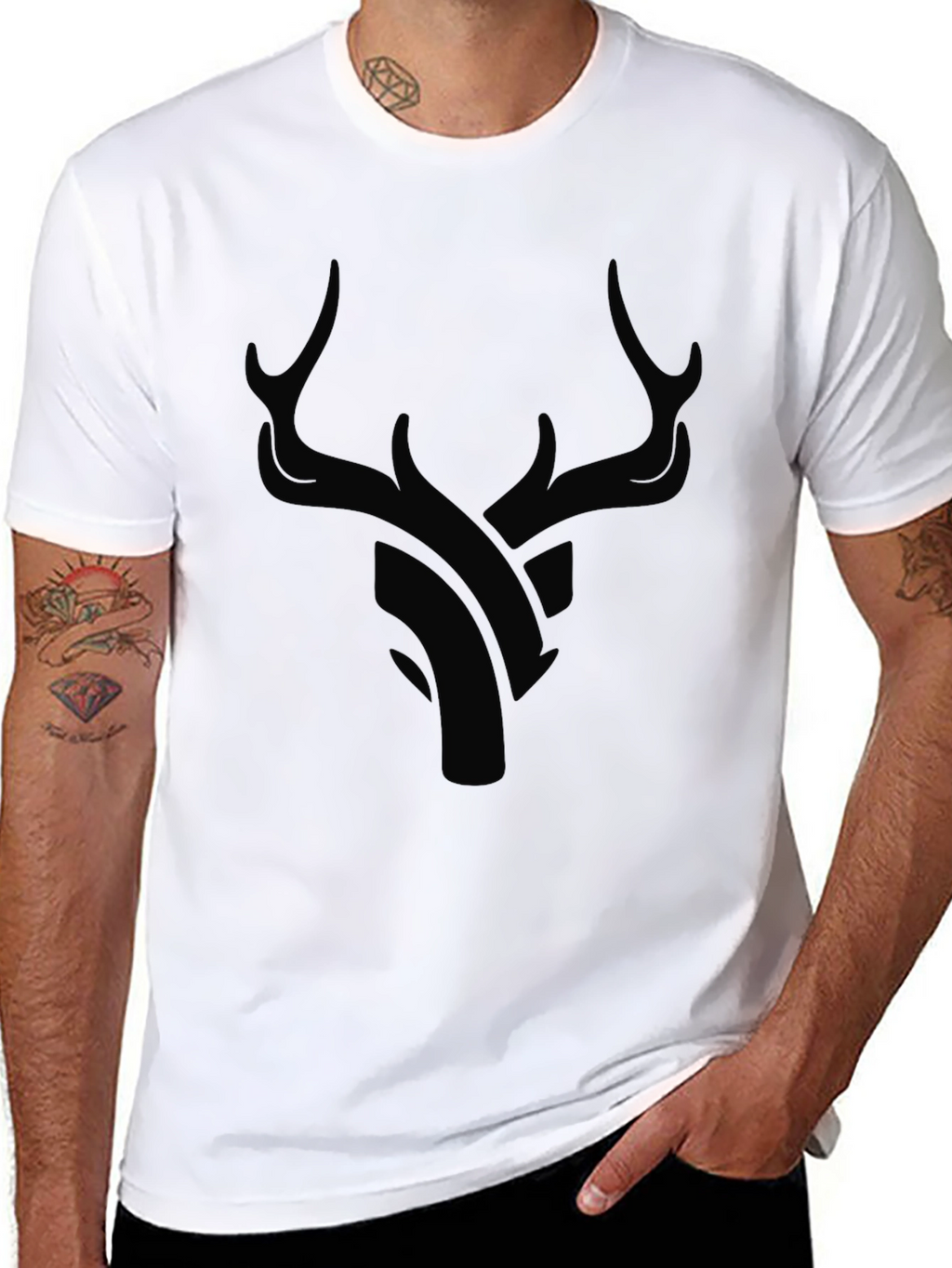 Modern Black Deer Graphic T-Shirt