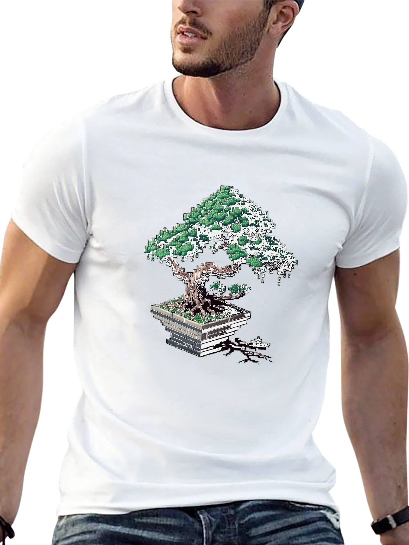 Pixel Art Bonsai Tree Black T-Shirt