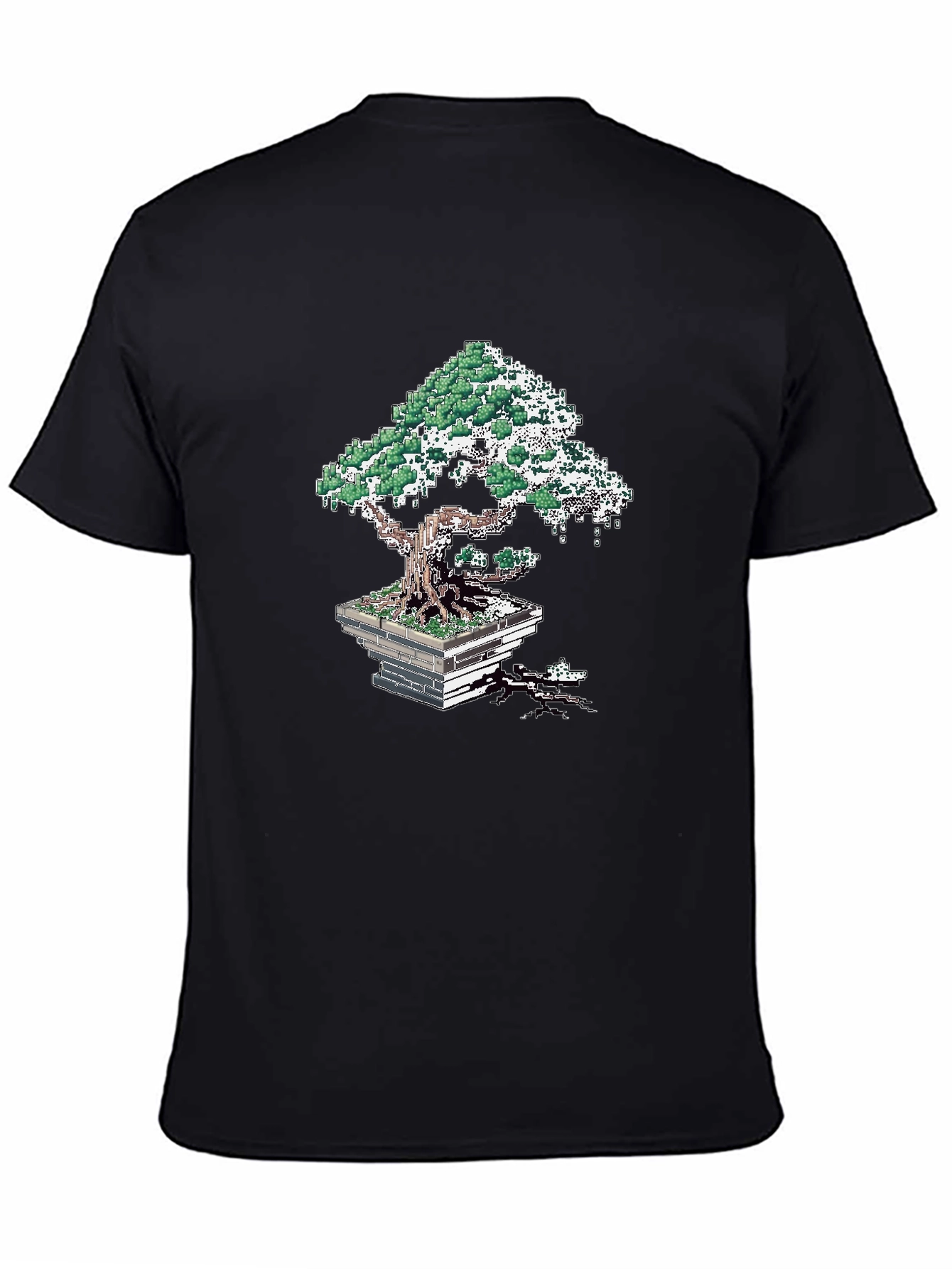 Pixel Art Bonsai Tree Black T-Shirt