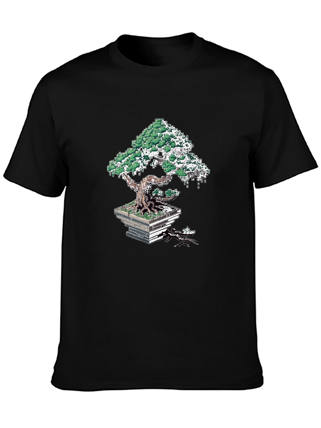 Pixel Art Bonsai Tree Black T-Shirt