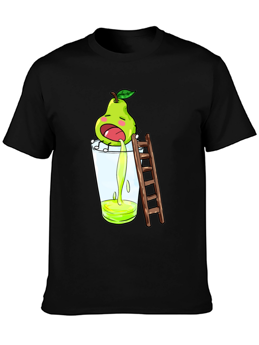 Funny Pear Juice Cartoon Black T-Shirt