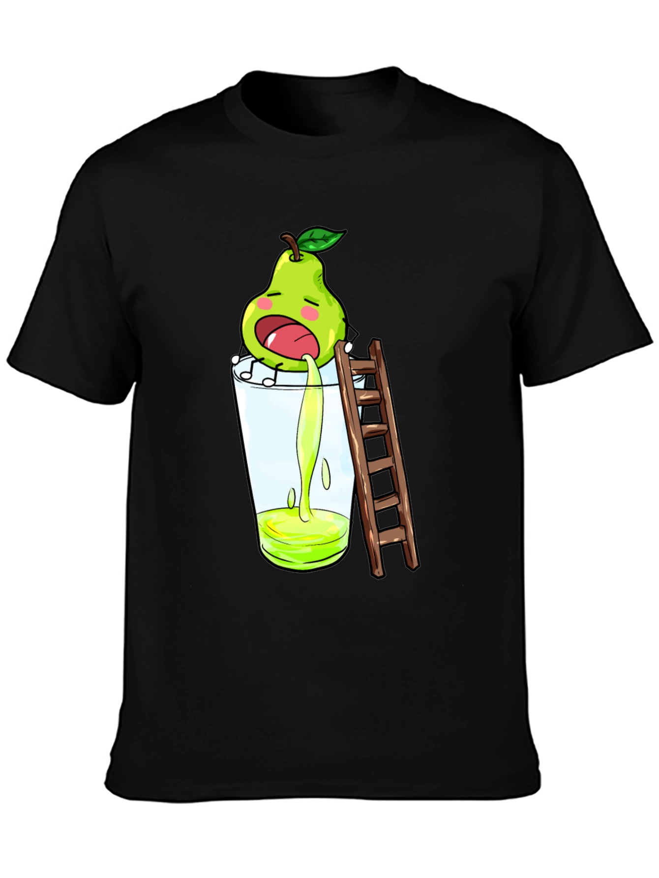 Funny Pear Juice Cartoon Black T-Shirt