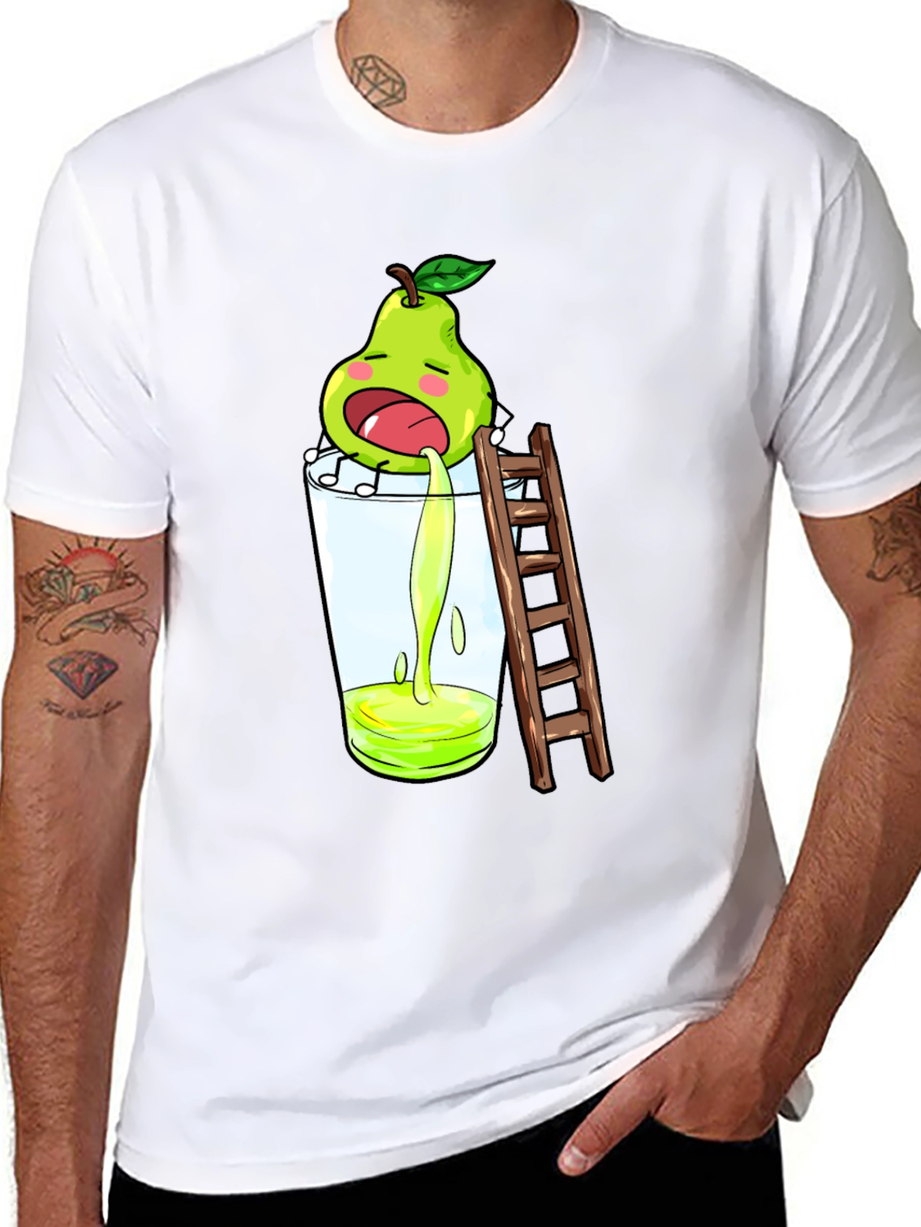 Funny Pear Juice Cartoon Black T-Shirt