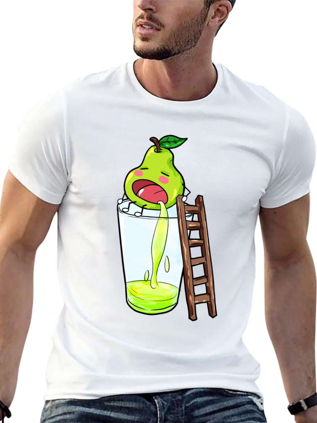 Funny Pear Juice Cartoon Black T-Shirt