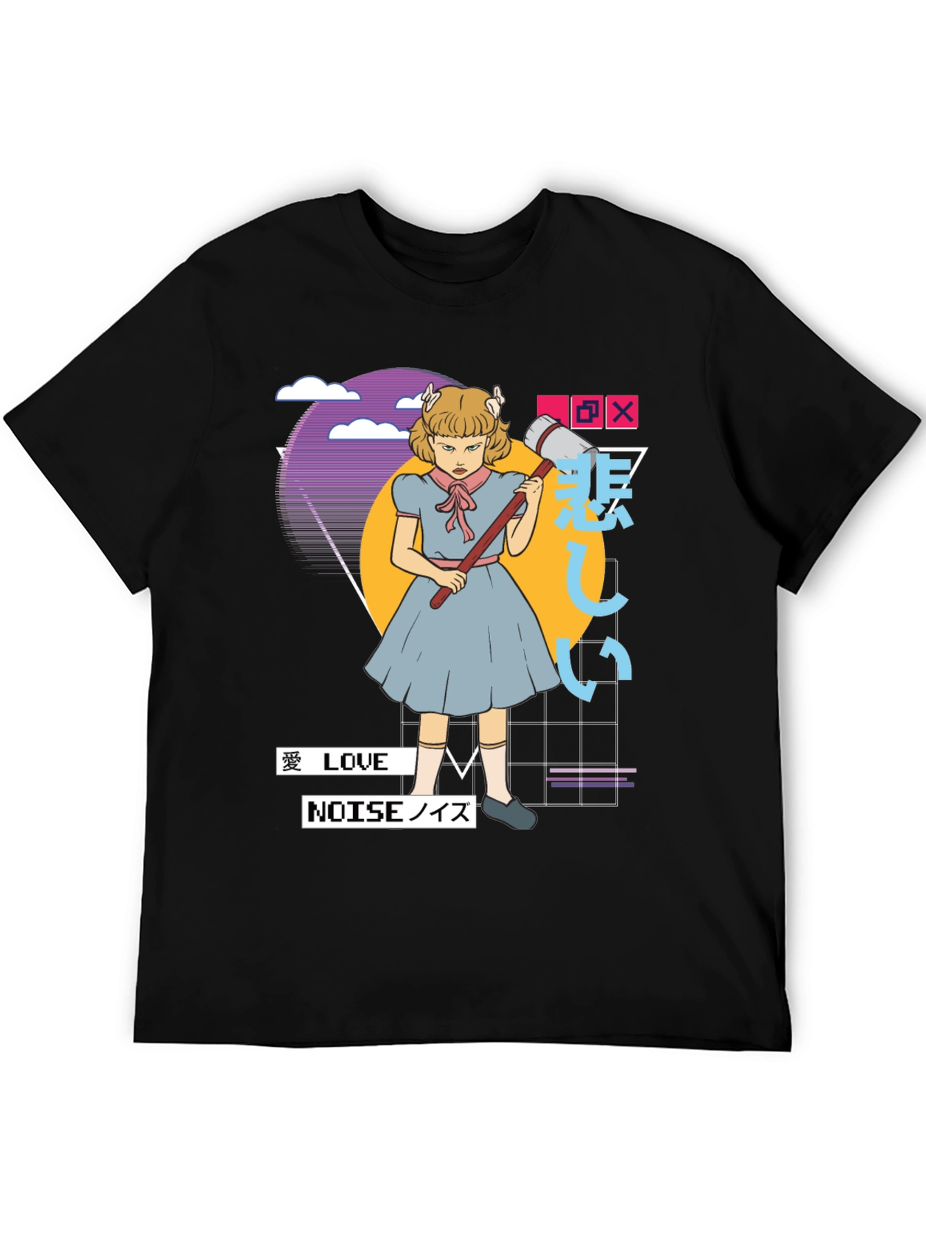 Retro Anime Girl Black T-Shirt