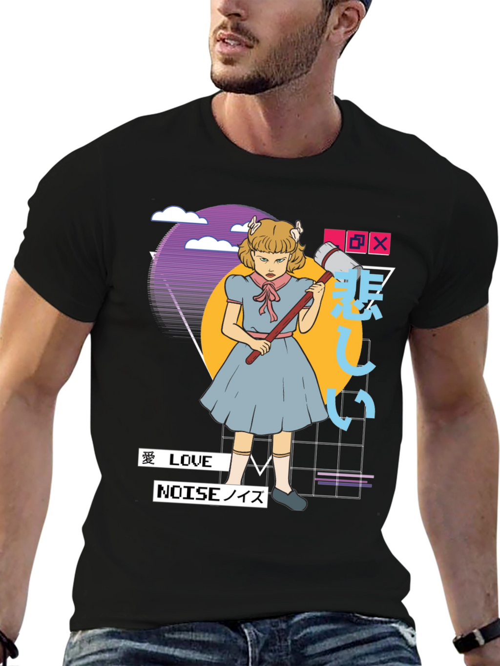 Retro Anime Girl Black T-Shirt