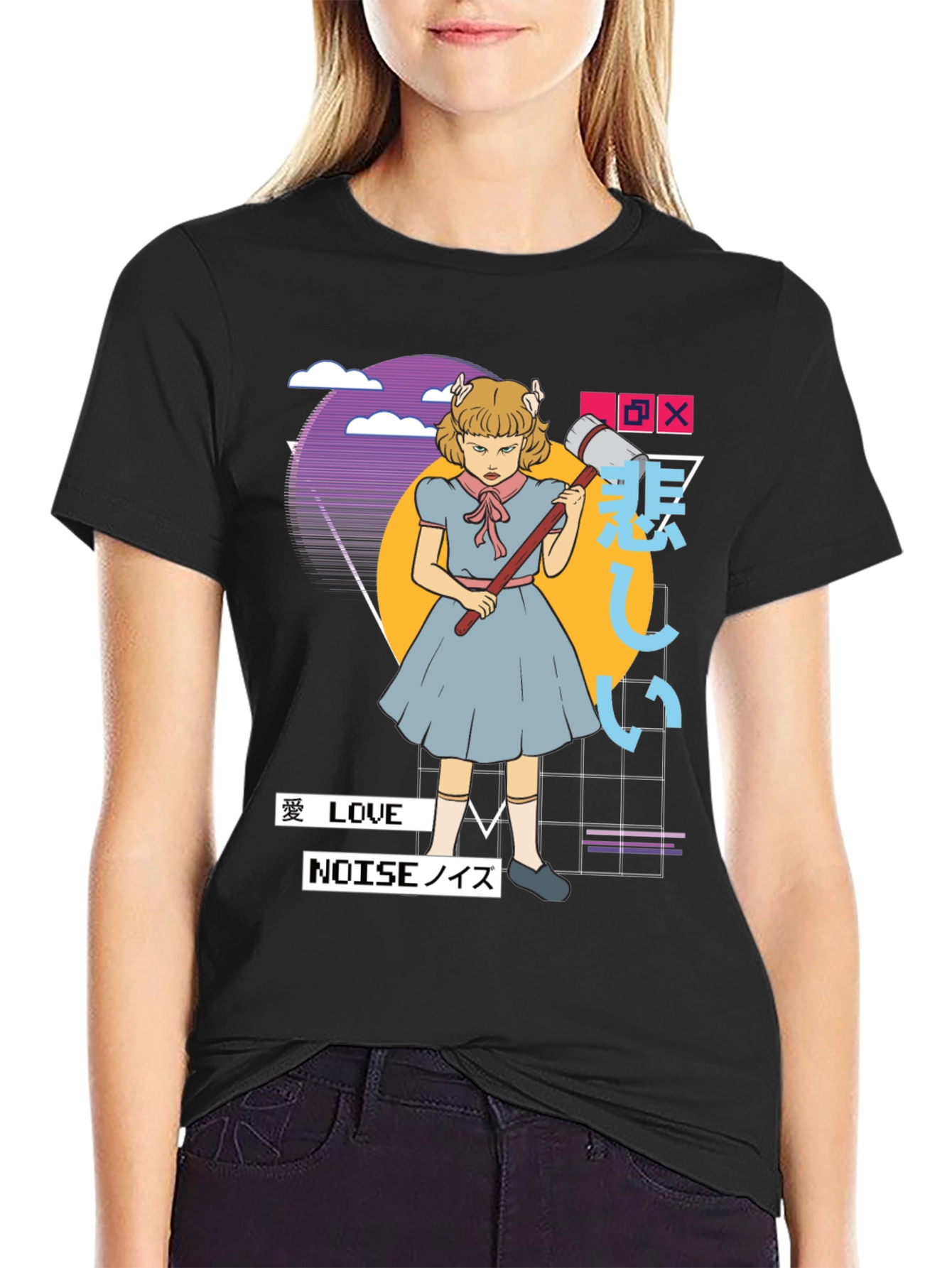Retro Anime Girl Black T-Shirt