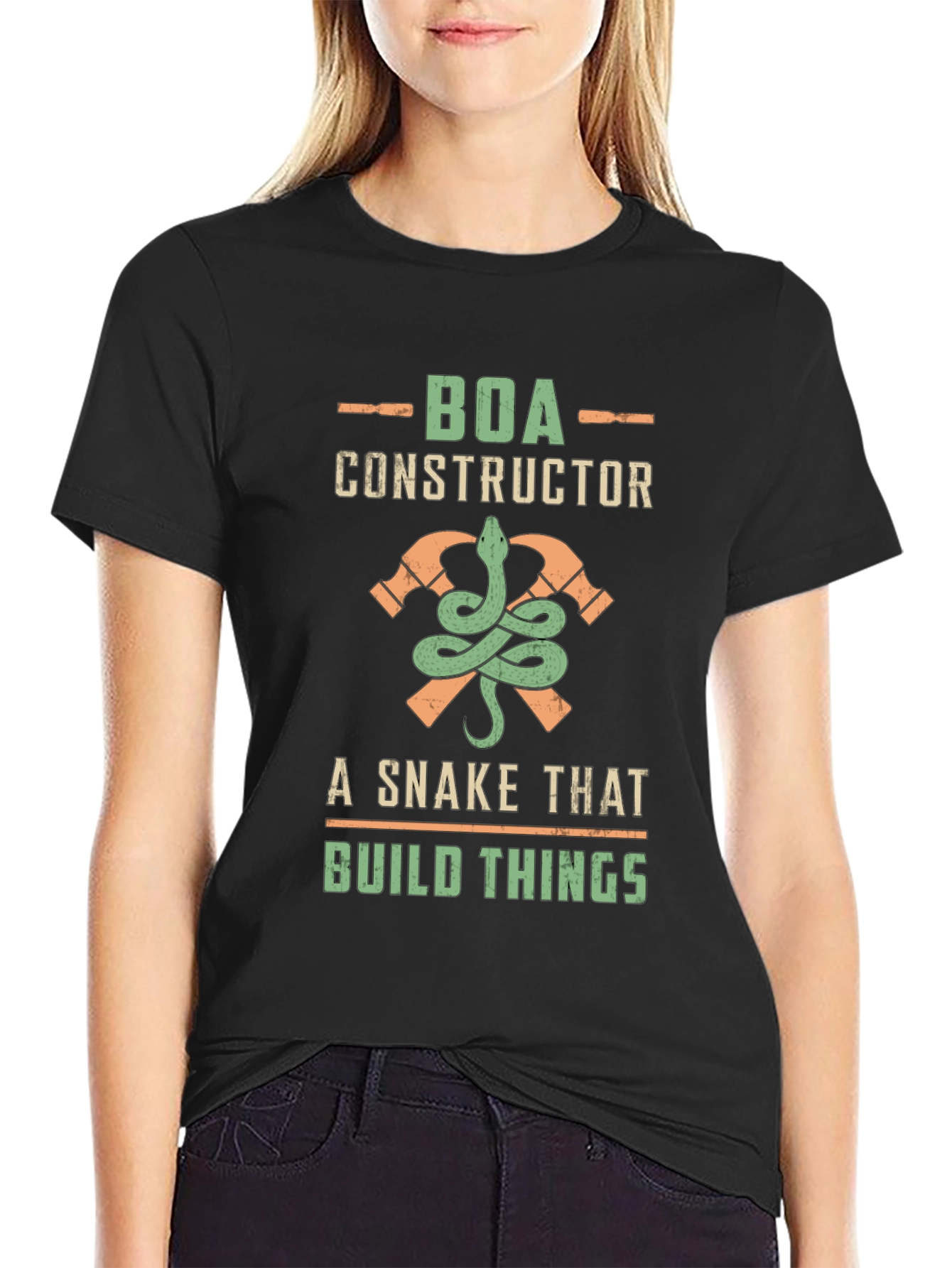 Boa Constructor Graphic Tee - Funny Snake Building T-Shirt