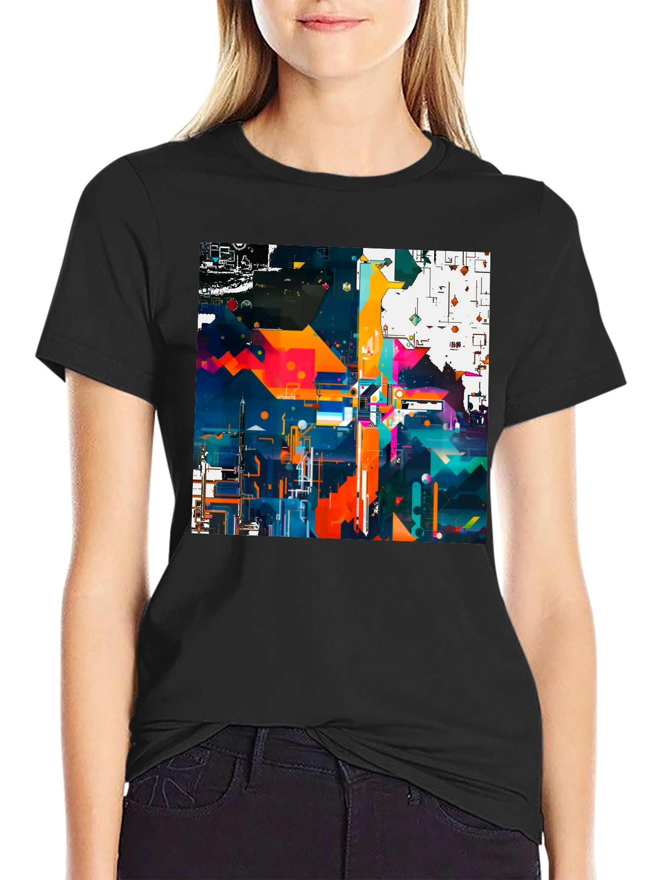Abstract Geometric Art Print Black Tee
